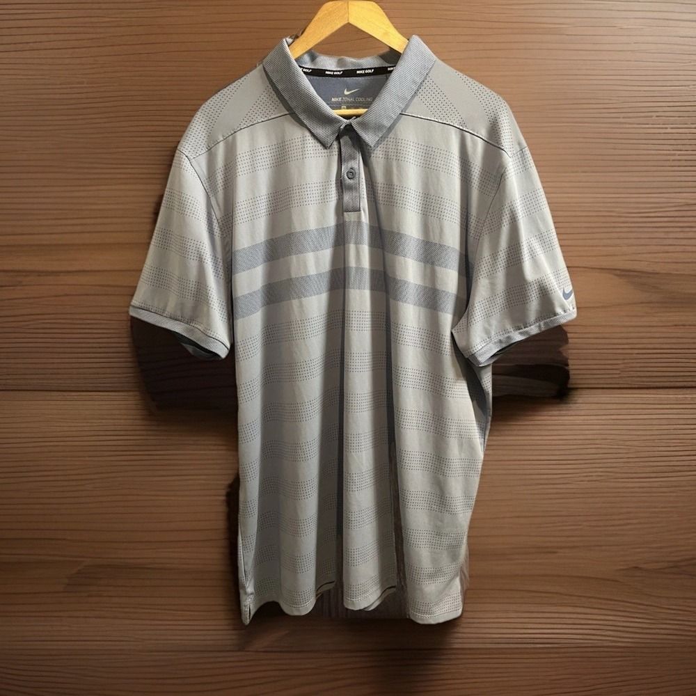 Nike Mens Size XXL Zonal Cooling Polo Blue Stripe Golf Button Active Shirt